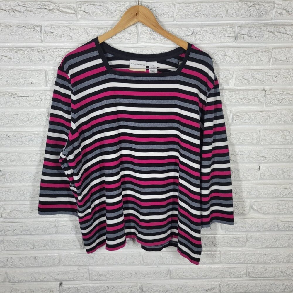 Alfred Dunner Womens Top 3X Plus 3/4 Sleeve Pink Black Stripe STR195E